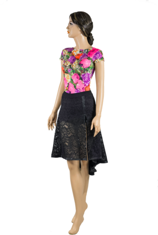 Floral Print Short Sleeve Body - Dress (318x480), Png Download