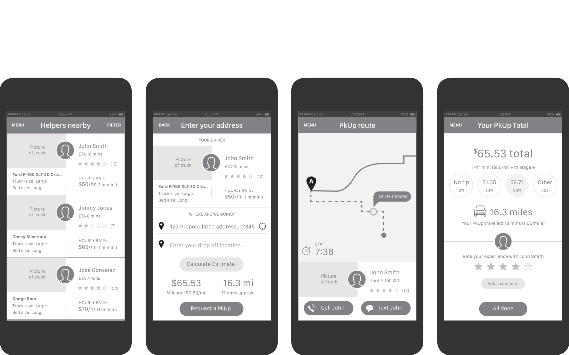 Pkup Customer Wireframes - Driver App Wireframe (1140x712), Png Download