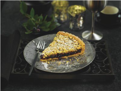 Blueberry Pie Slice With Crumble Topping On Silver - Tart (430x405), Png Download