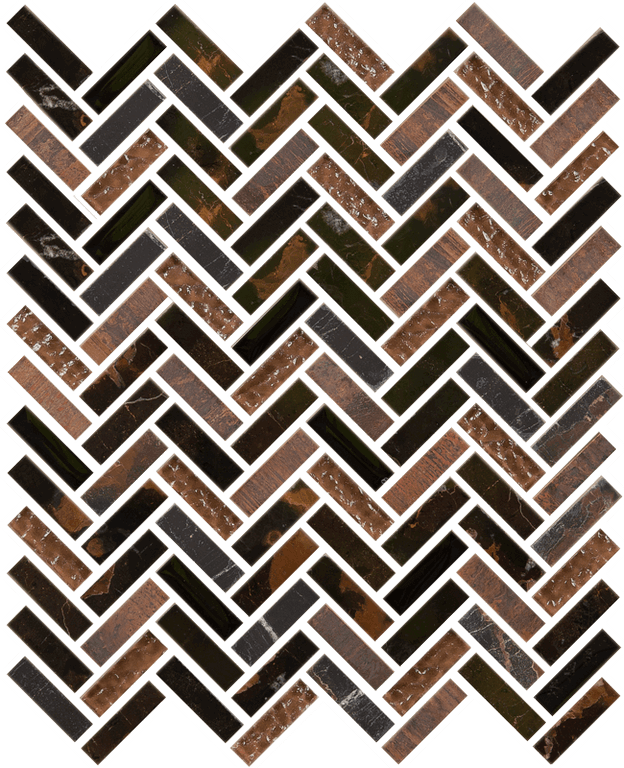 Imagination Herringbone Iron Ore - Gotham Fog Crackled Herringbone Mosaics (624x768), Png Download