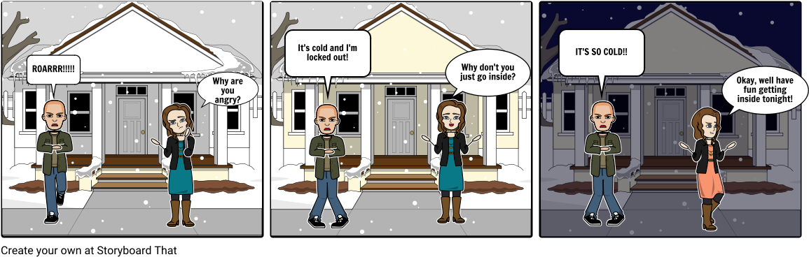 Angry Guy Is Cold - Storyboard (1164x385), Png Download