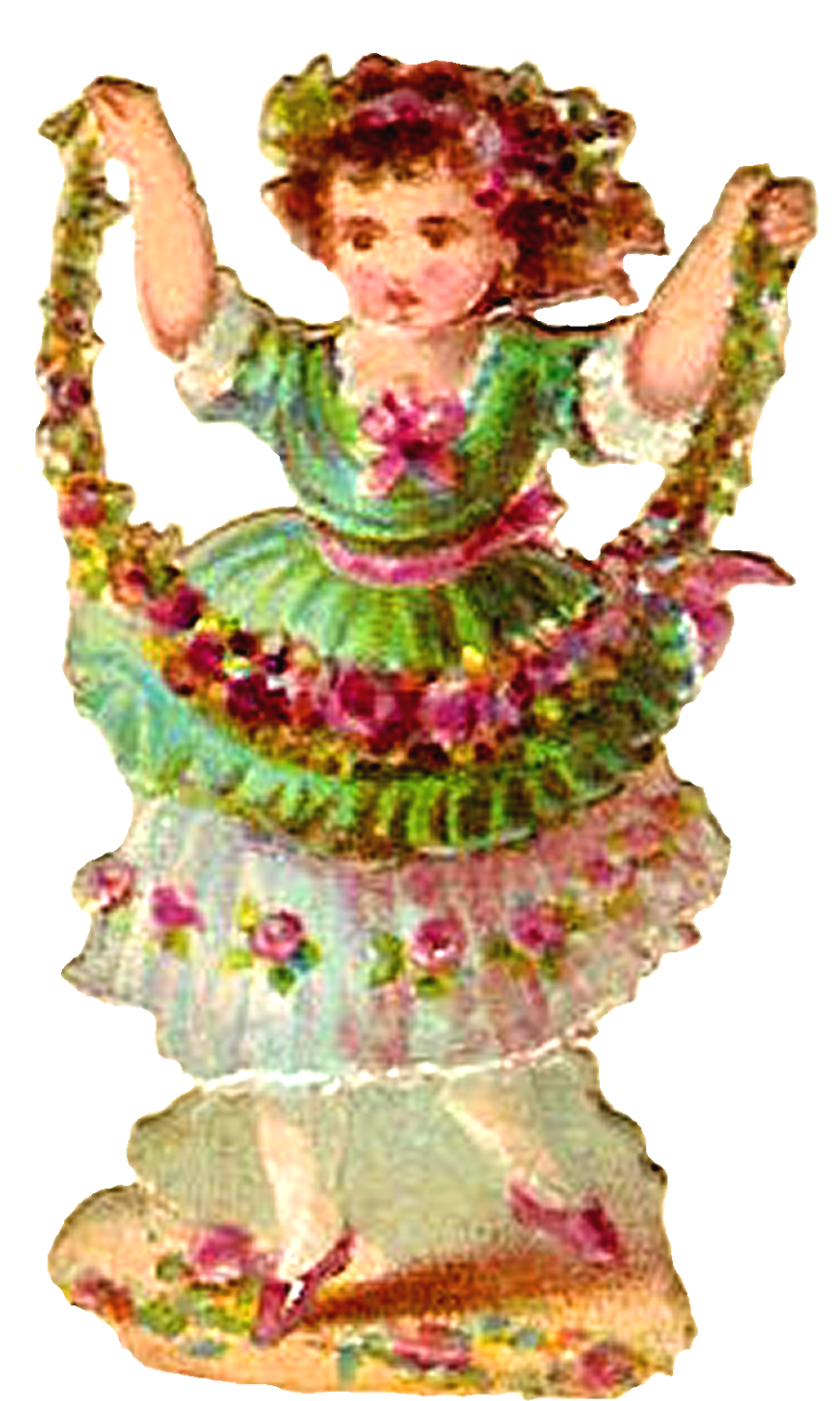 Vintage Image Girl With Pink Flowers Roses Dancing - Illustration (961x1600), Png Download