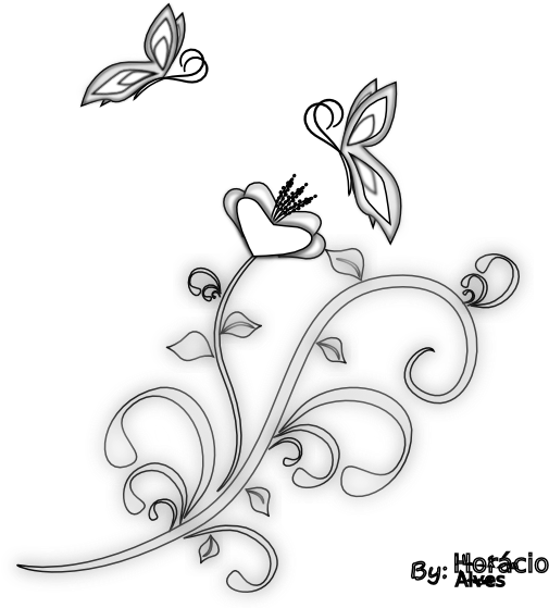 Borboletas Black White Line Art 555px - Drawing (555x785), Png Download