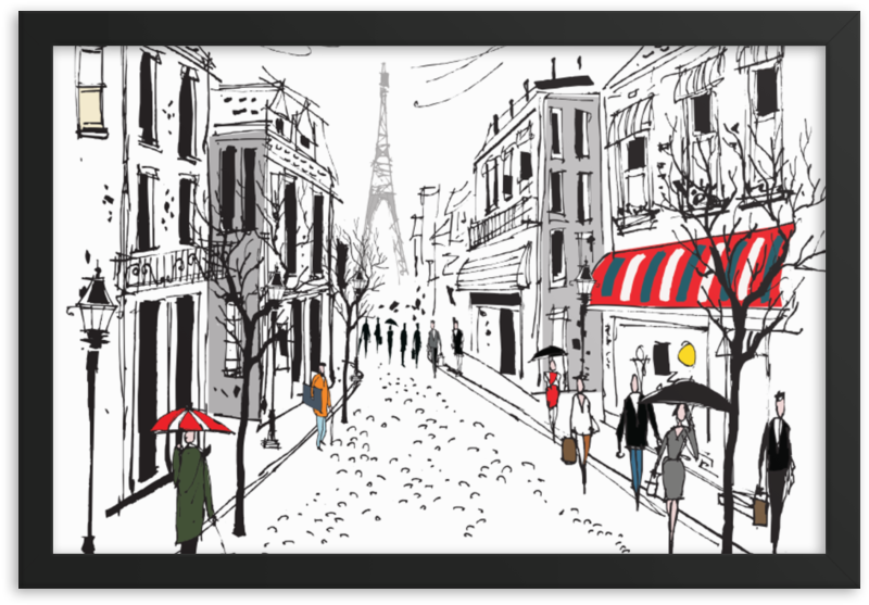 Framed Art Print - French City Clipart (1000x1000), Png Download