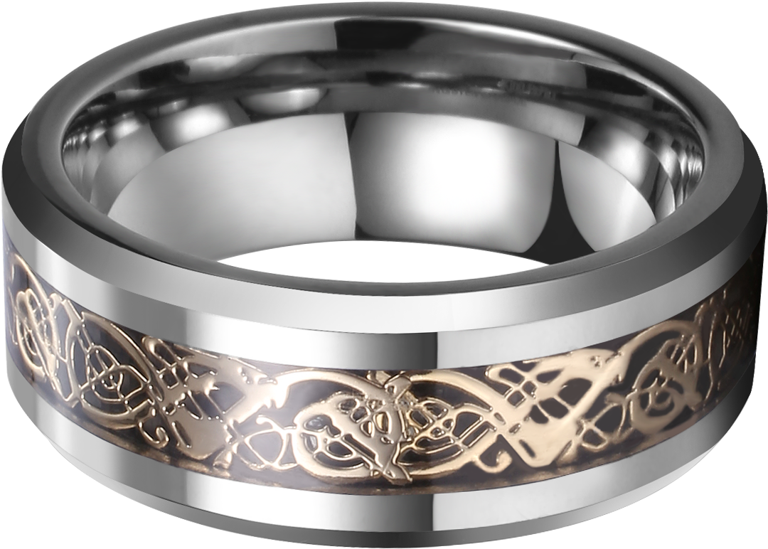 8mm Tungsten Carbide Celtic Dragon Gold Inlay Flat (1800x1800), Png Download
