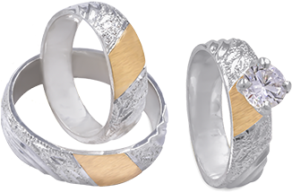 Juego De Tres Anillos En Plata 950 Y Oro De 18kl "eileen" - Juegos De Argollas De Matrimonio (351x527), Png Download