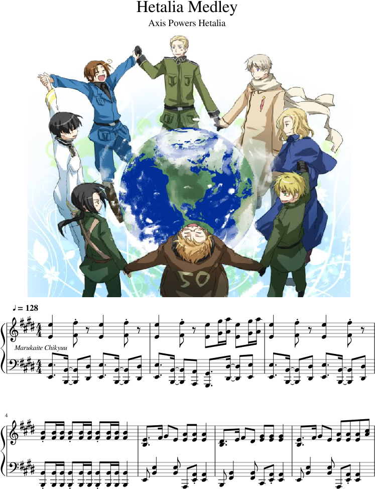Hetalia Medley Sheet Music 1 Of 11 Pages - Anime Around The World (827x1169), Png Download