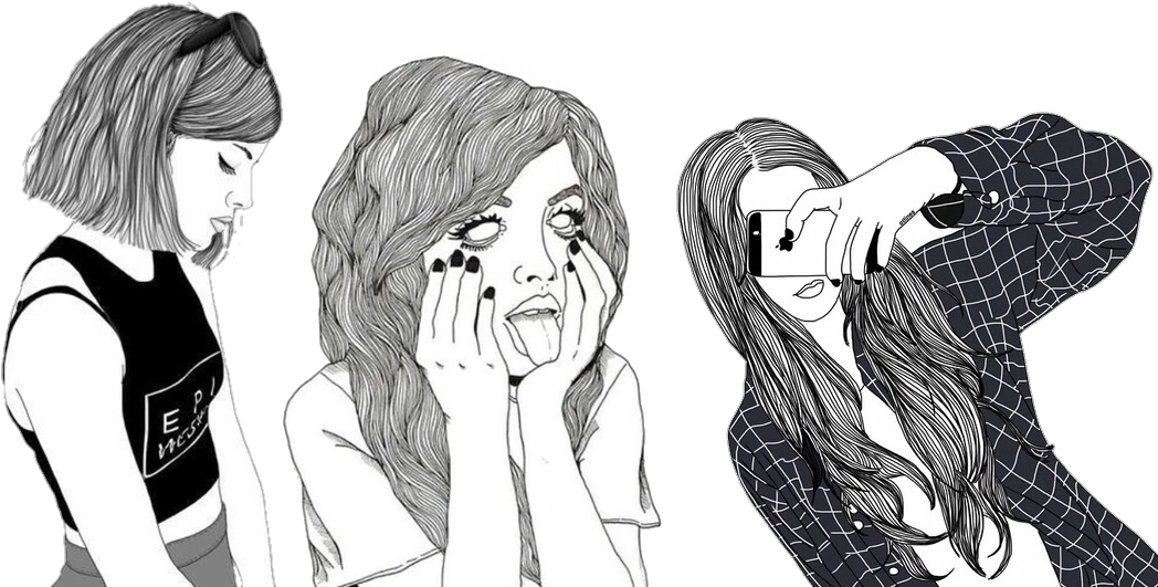 Girly Tumblr Transparents - Girl Cover Her Face Drawing (1067x541), Png Download
