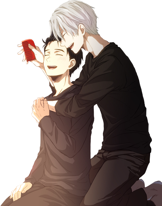 Наклейка Yuuri Katsuki X Victor Nikiforov » Yuri On - Victor Combing Yuri's Hair (582x757), Png Download