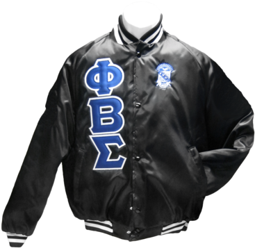 Phi Beta Sigma Black Greek Satin Baseball Jacket - Custom Greek Baseball Jackets (375x500), Png Download