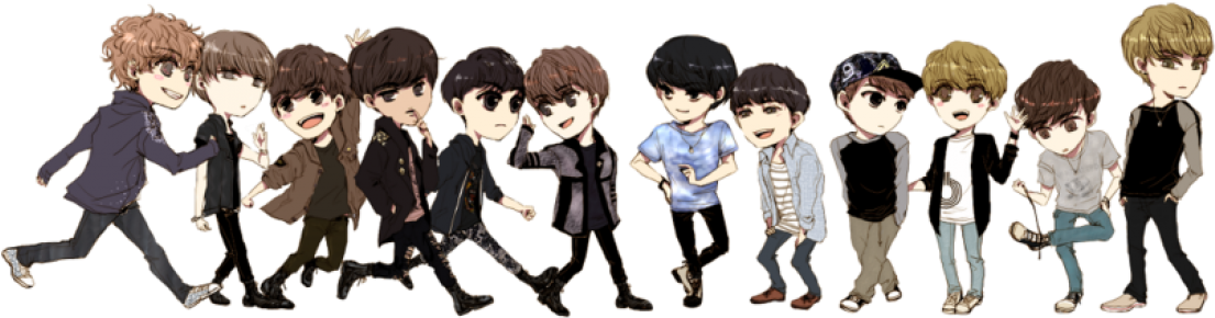 Fexofe History - Bts And Exo Chibi (1112x310), Png Download