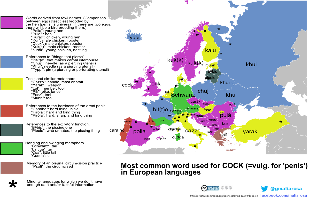 Cock In European Languages [1279 X 833] (x-post R/mapporn) - Penis In European Languages (1279x833), Png Download