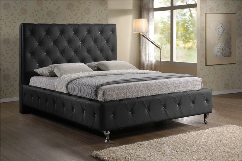 Black Upholstered Headboard Queen Stella Crystal Tufted - Baxton Studio Stella Crystal Tufted Modern Bed (800x800), Png Download