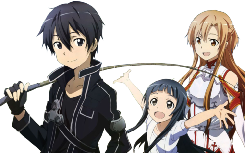 Sword Art Online, Kirito, And Asuna Image - Kirito And Asuna And Yui (500x313), Png Download