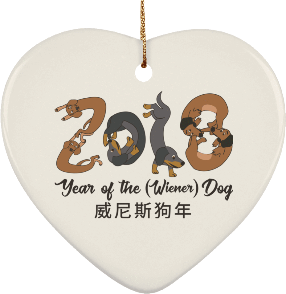 2018 Year Of The Wiener Dog Ceramic Heart Ornament - Dachshund (960x960), Png Download