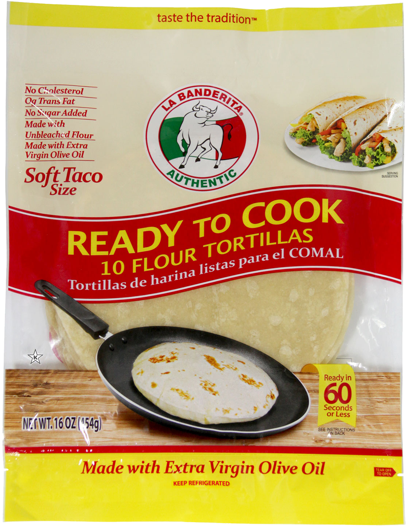 Ready To Cook Soft Taco Tortillas - La Banderita (1187x1471), Png Download