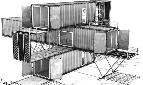 Shipping Container Building, Shipping Container Home, - Building Hand Sketch (600x360), Png Download