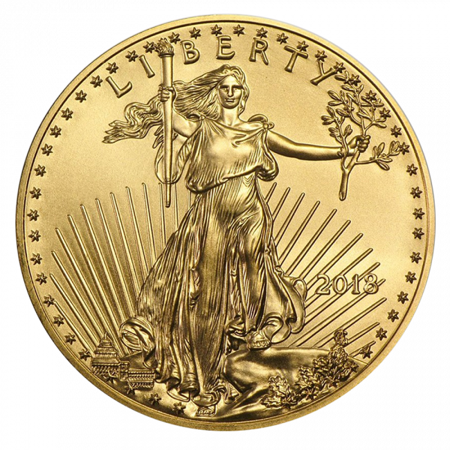 1 Oz American Eagle Gold Coin Back - 2018 Gold American Eagle (650x650), Png Download