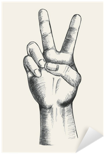 Sketch Of A Hand Gesturing Victory Symbol Sticker • - Reka Szkic (400x400), Png Download