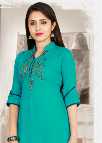 Indijoy Women's Rayon Straight Kurti With Embroidery-turquoise - Kurta (500x500), Png Download