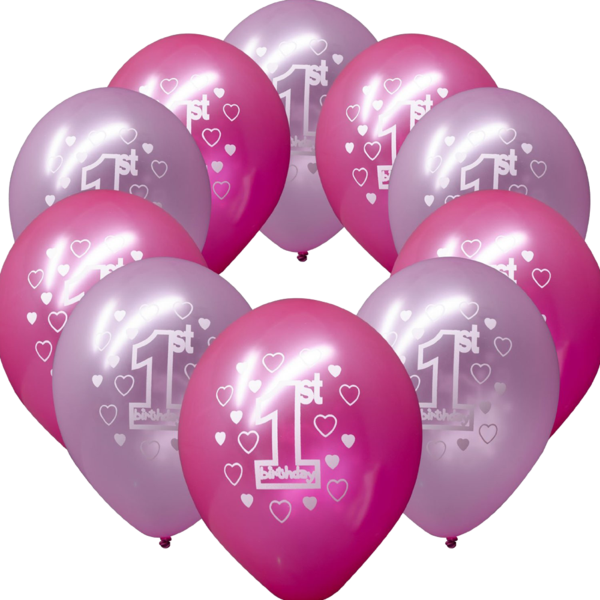 Happy 1st Birthday Party 11 Pearlised Printed Latex - 10 Pink Girl's Happy 1st Birthday Party 11" Pearlised (600x600), Png Download