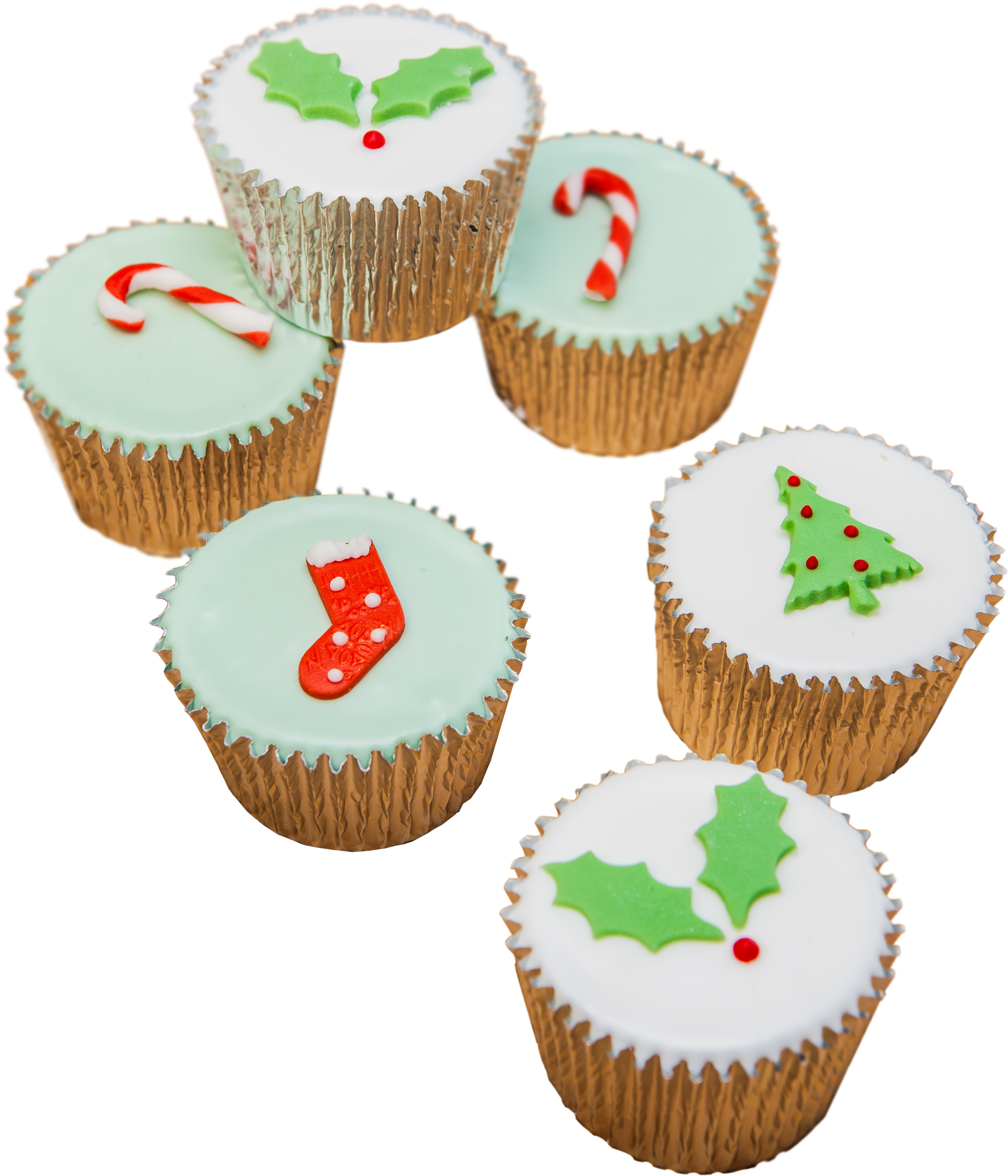 13 Tree And Holly Fairy Cakes - Cupcake (3638x3638), Png Download