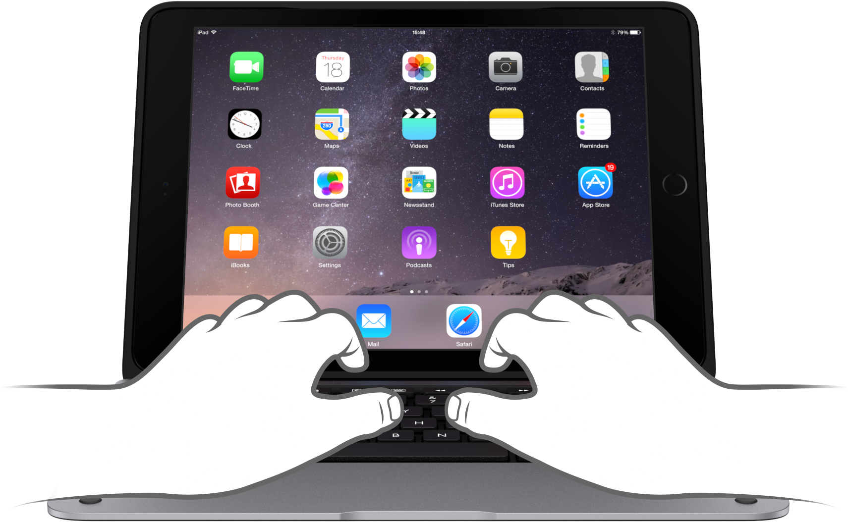 Illustrated Hand Typing Grey - Ios 8 Ipad Notification (1920x1323), Png Download