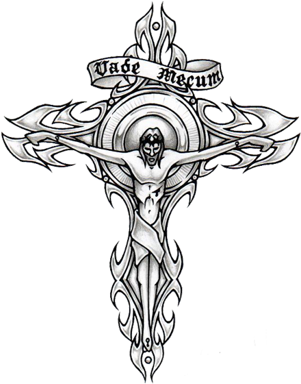 Tattoos Of Crosses Designs- High Quality Photos And - Memorial Cross Drawings (450x570), Png Download