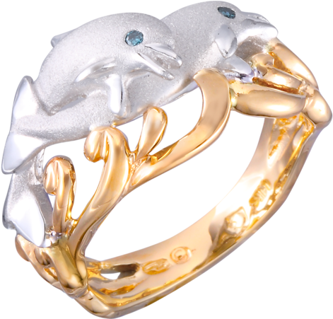 20mm 14k Two Tone "flipping Couple" Dolphin Ring With - Ring (600x450), Png Download