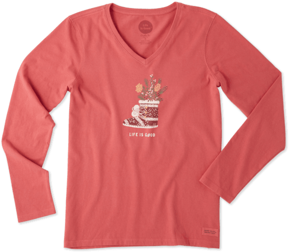 Women's Holiday Bootie Long Sleeve Crusher Vee - Life Is Good (570x570), Png Download