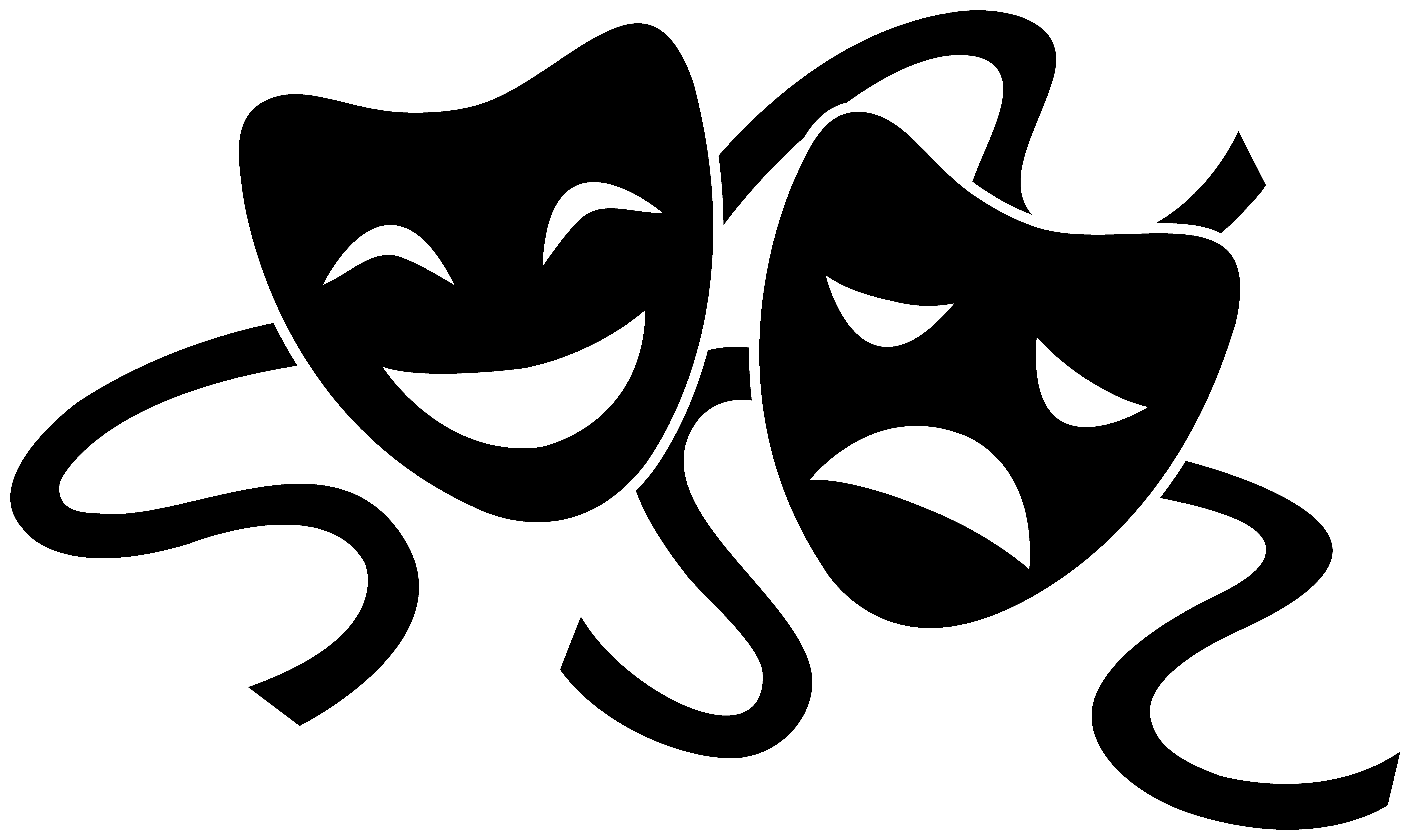 Theater Masks Silhouette - Theatre Clipart Black And White (8600x5101), Png Download