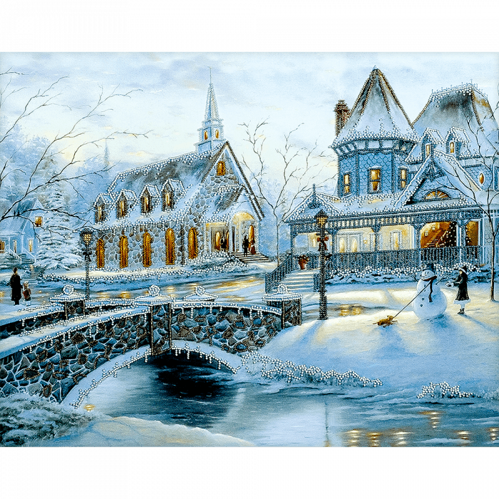 1 Набор Для Вышивки Бисером "зимняя Сказка-2" - Christmas Eve Snow Winter Church 32x24 Print Poster (700x700), Png Download