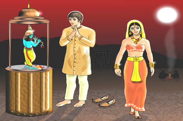 Indian Prince With Princess Praying - Illustration (606x402), Png Download