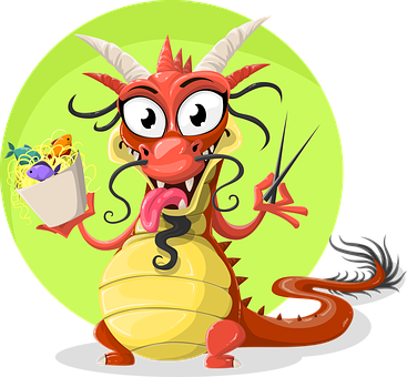 Dragon Chinese Chinese Dragon Food Spaghet - Chinese Dragon Funny (367x340), Png Download