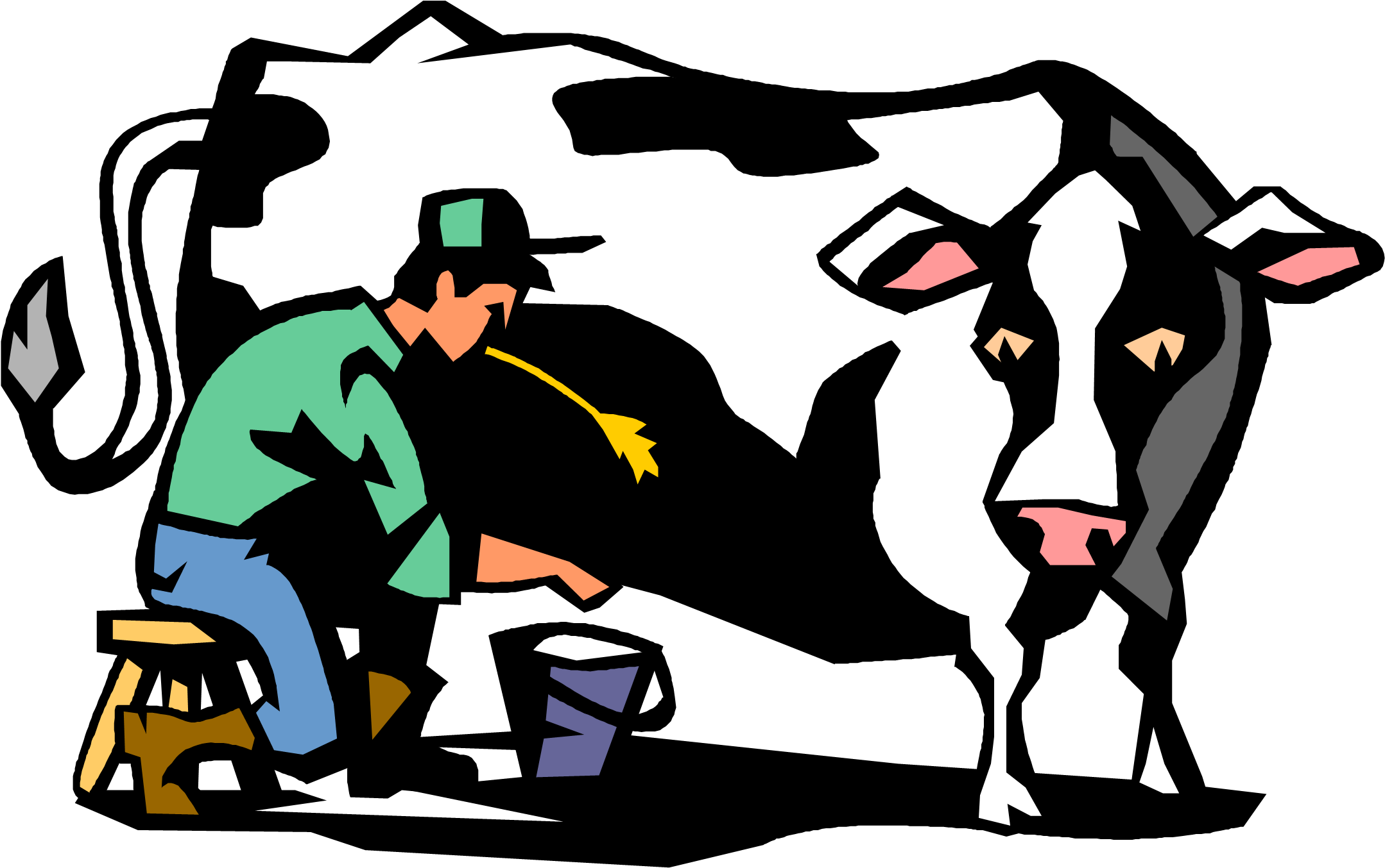 Cow - Farmer Milking Cow Cartoon (2169x1381), Png Download
