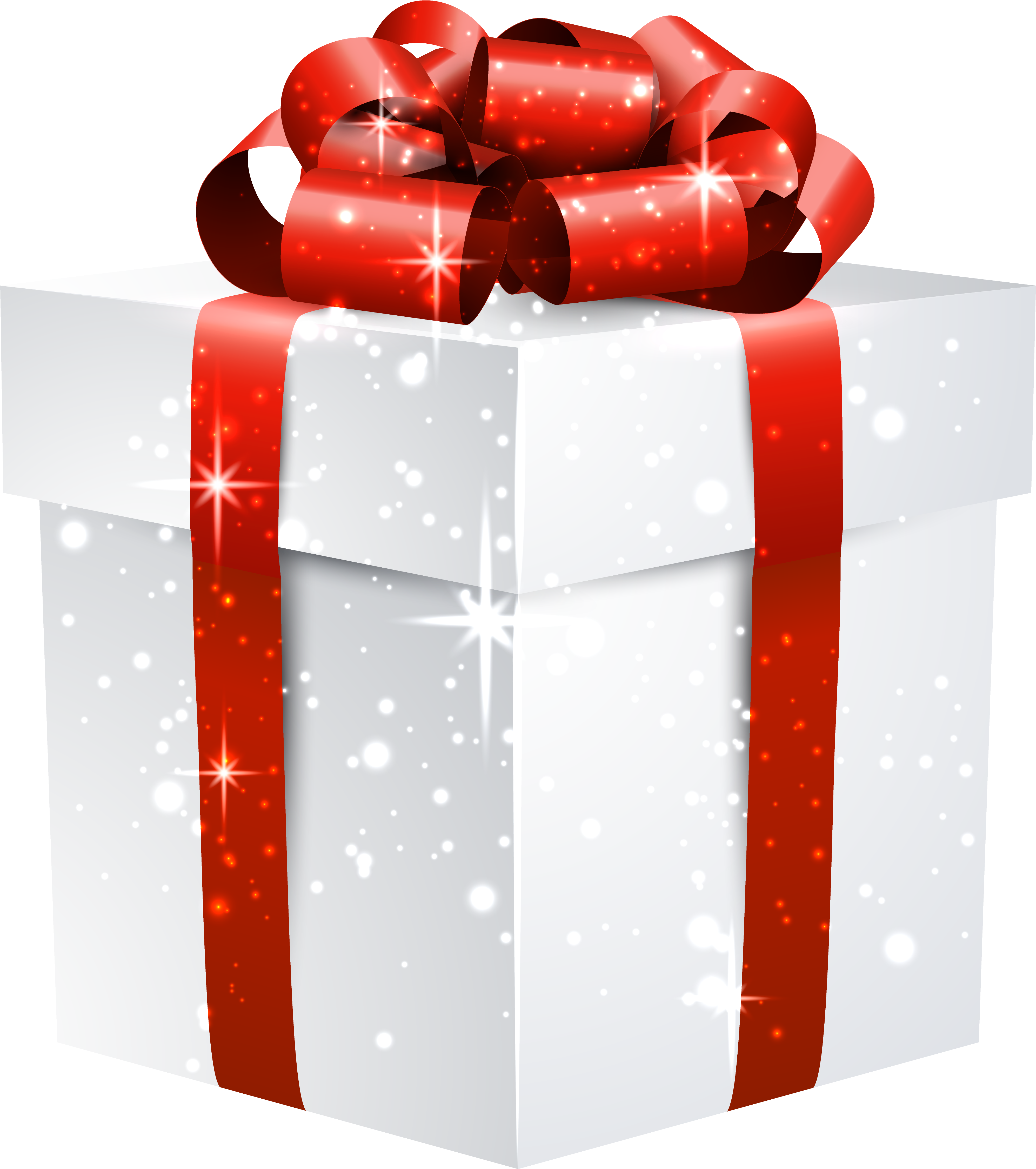 White Shining Gift Box With Red Bow Png Clipart Image - Free Gift Png (4222x4741), Png Download