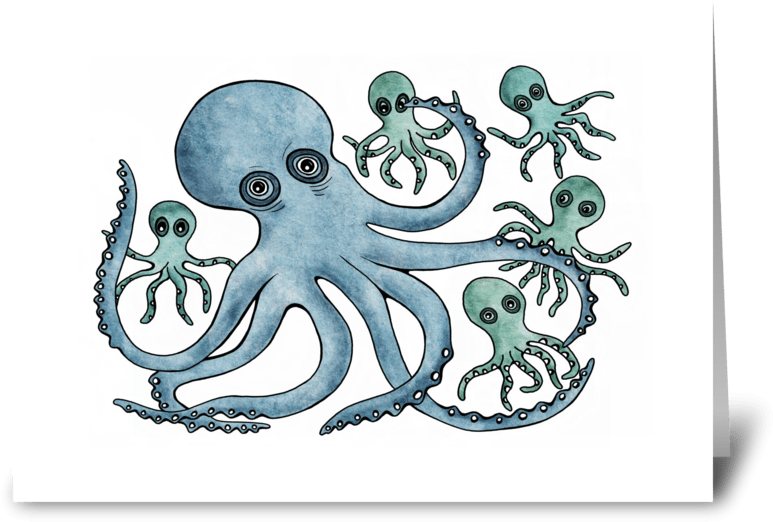 Octopus Greeting Card - Happy Fathers Day Octopus (848x698), Png Download