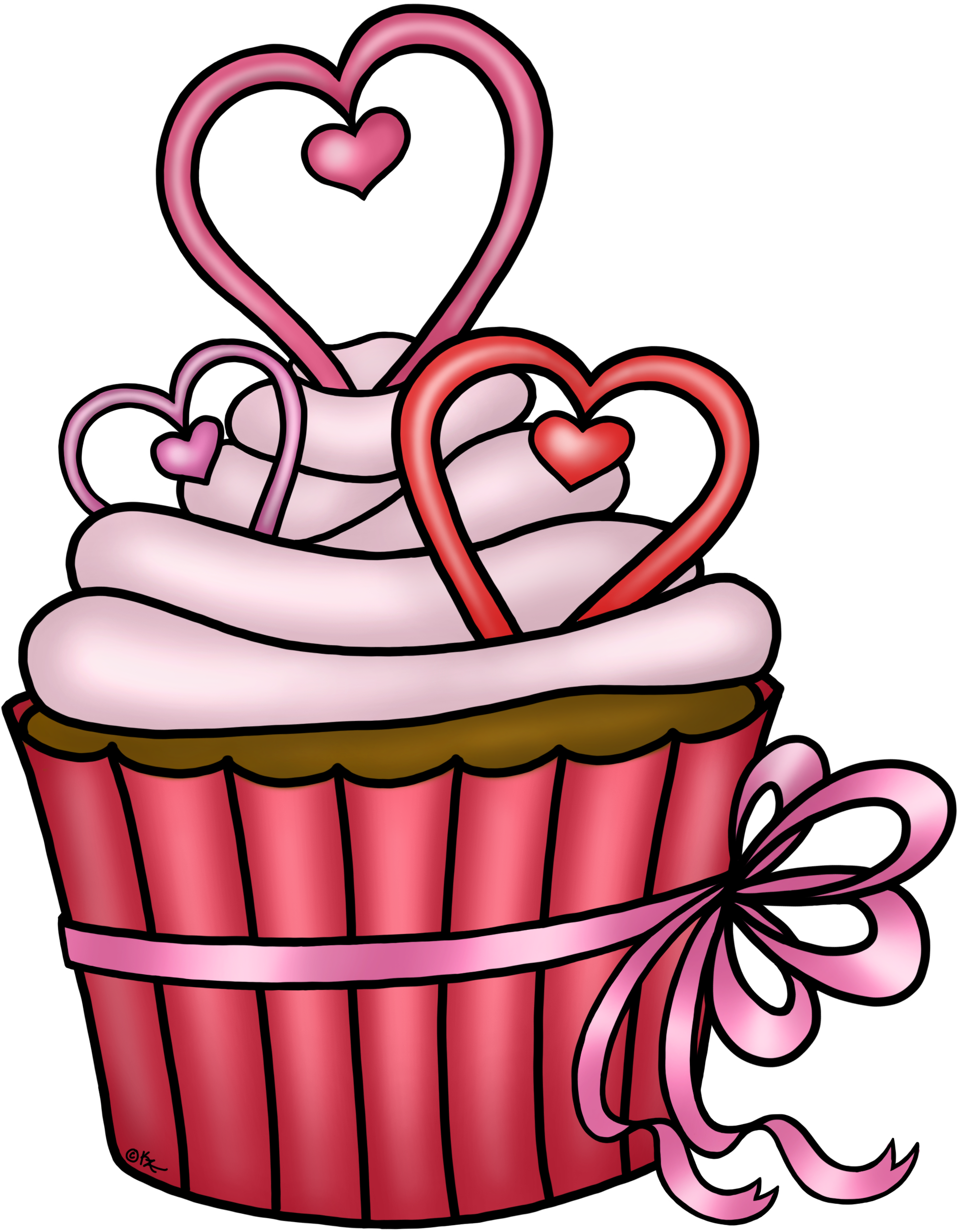 Cupcakes Clipart Valentine's Day Cupcake - Heart Cupcakes Clipart (2077x2614), Png Download