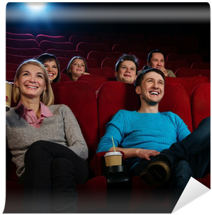 Group Of Smiling People Watching Movie In Cinema Wall - 4 Fotos 1 Palabra Perro Con Lentes (400x400), Png Download