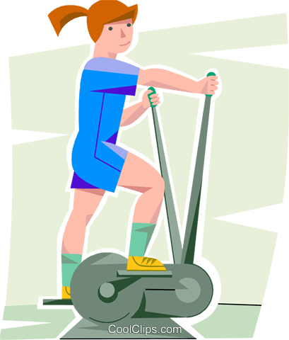 Girl Working Out On A Elliptical Trainer Royalty Free - Velo Elliptique Clipart (409x480), Png Download