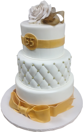 Sophisticated Gold And White Cake - Gold And White Cake Png (500x500), Png Download