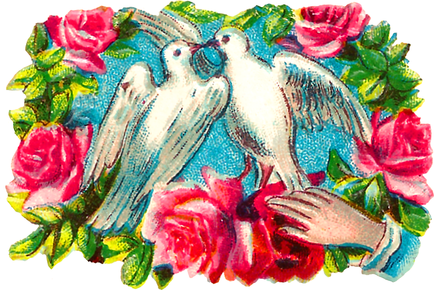 The Colorful Romantic Clipart Images Of Pairs Of Doves - Floral Design (1600x1124), Png Download