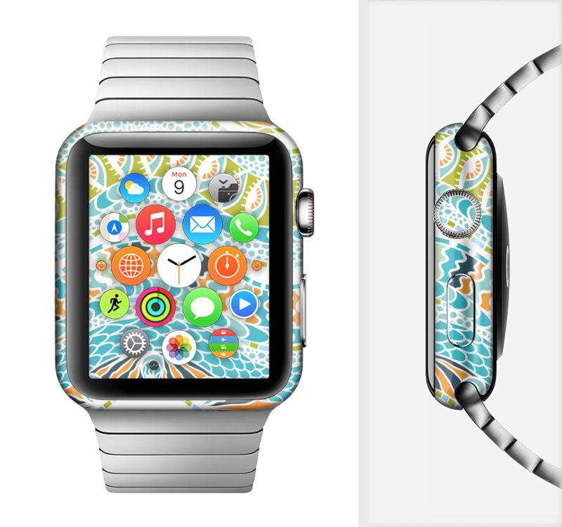 The Vector Teal & Green Snake Aztec Pattern Full-body - White Marble Surface Full Wrap Skin Set For The Apple (800x750), Png Download