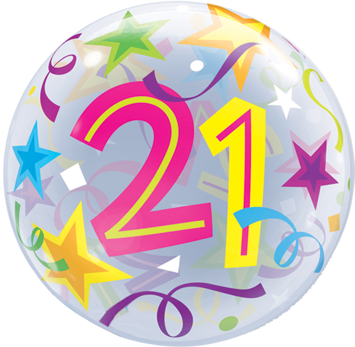 22" Single Bubble Age 21 Brilliant Stars Balloon - 22" 21 Brilliant Stars Plastic Bubble Balloons - Mylar (500x500), Png Download