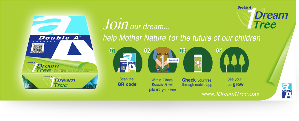 Double One Dream One Tree - Double A 80gsm Premium A4 Paper - 500 Sheet (980x440), Png Download