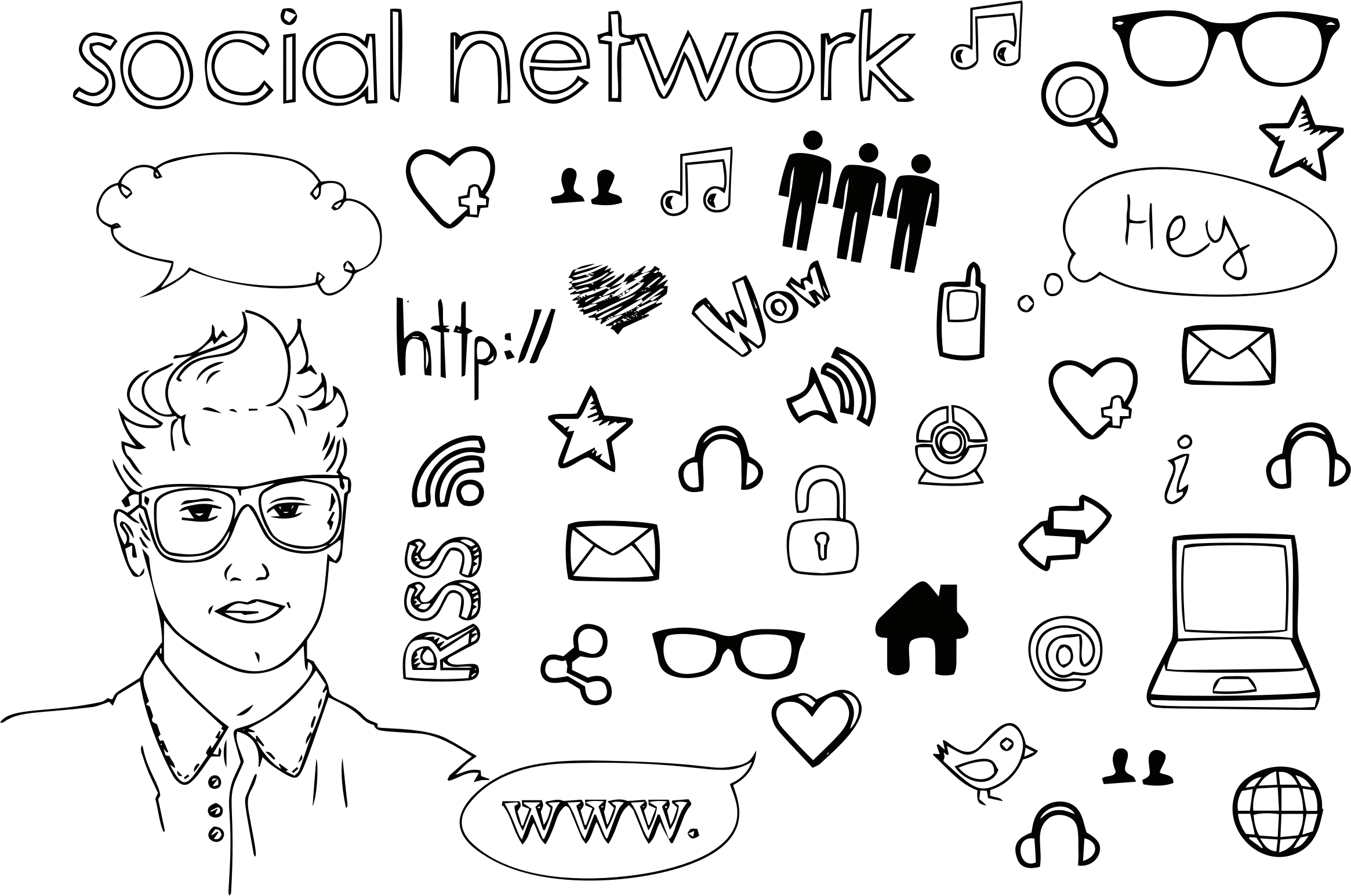 Big Image - Art Print: Foytik's Social Network Doodles. Handsome (2330x1546), Png Download