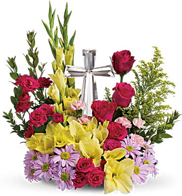 As Pictured - Easter Flower Arrangement With Angel (368x460), Png Download