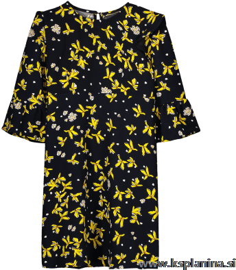 Flare Sleeve Floral Shift Dress Black - Dress (400x400), Png Download