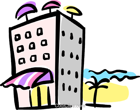 Hotel On The Beach Royalty Free Vector Clip Art Illustration - Hotel Clipart (480x378), Png Download