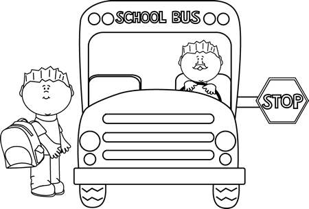 Black And White Child Getting On A School Bus Clip - School Bus Clipart Black And White Png (450x305), Png Download